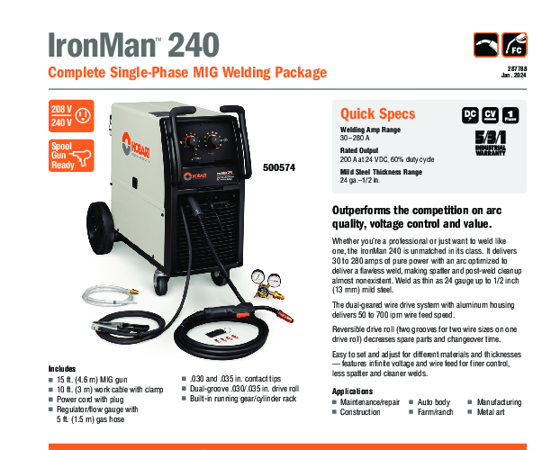 Hobart IronMan 240 Wire Feed MIG Welder | Welders Helper