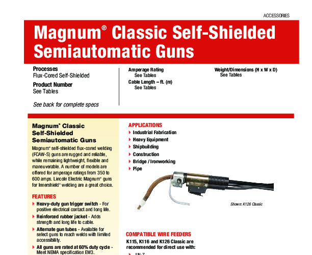 Lincoln Magnum Classic K115-4 Innershield Welding Gun 450A 15ft ...