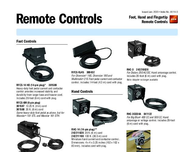 Miller RHC-14 Remote Amperage Control with 100ft Cord and 14-Pin Plug ...