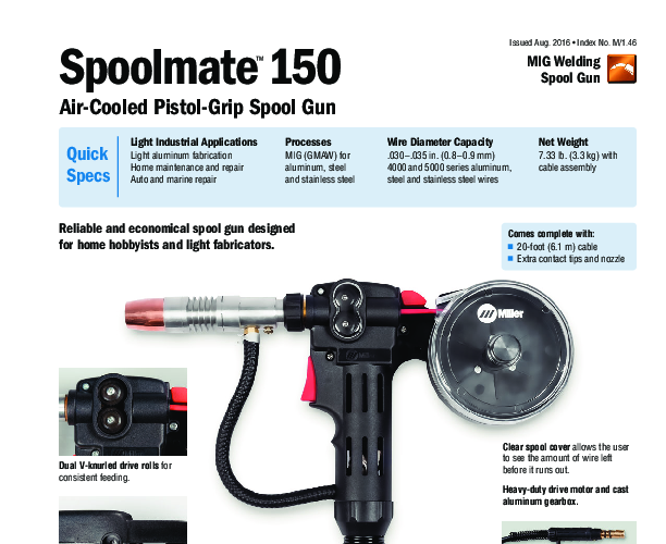 Miller Spoolmate 150 Aluminum MIG Spool Gun 20ft 150A | Welders Helper
