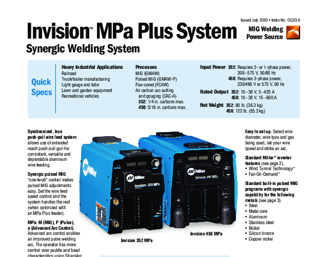 Miller Invision 352 MPa MIGRunner Package with Dual 74 MPa Plus Feeder ...