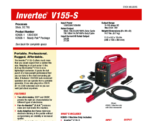 Lincoln Invertec V155-S 115/230V Stick/TIG Welder | Welders Helper