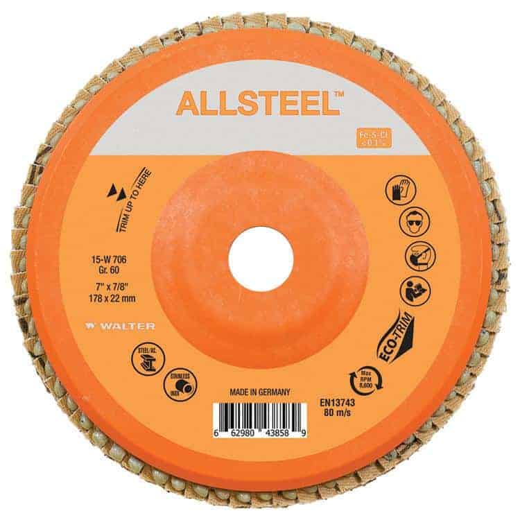Walter ALLSTEEL 7-Inch 60 Grit Flap Disc with Trimmable Backing